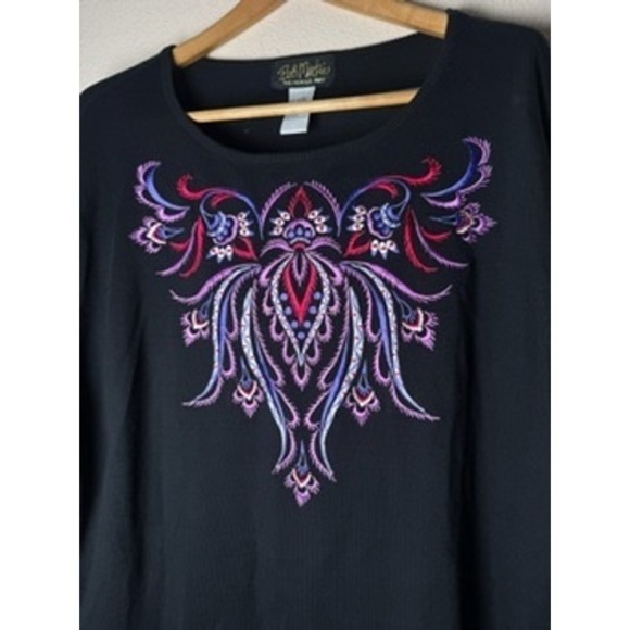 Bob Mackie Wearable Art Top 2X Black Long Sleeve Embroidered Knit Sweater - Picture 1 of 6
